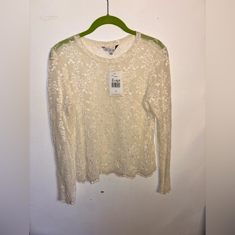 White mesh lacy CAbi luxury brand top